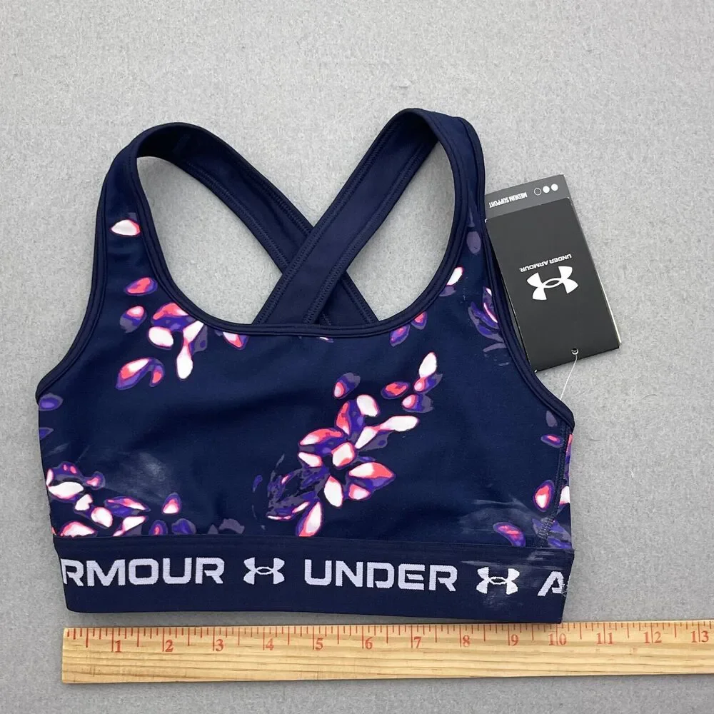 Under Armour Womens XS Compression Sports Bra Floral Print Medium‎ Support NWT